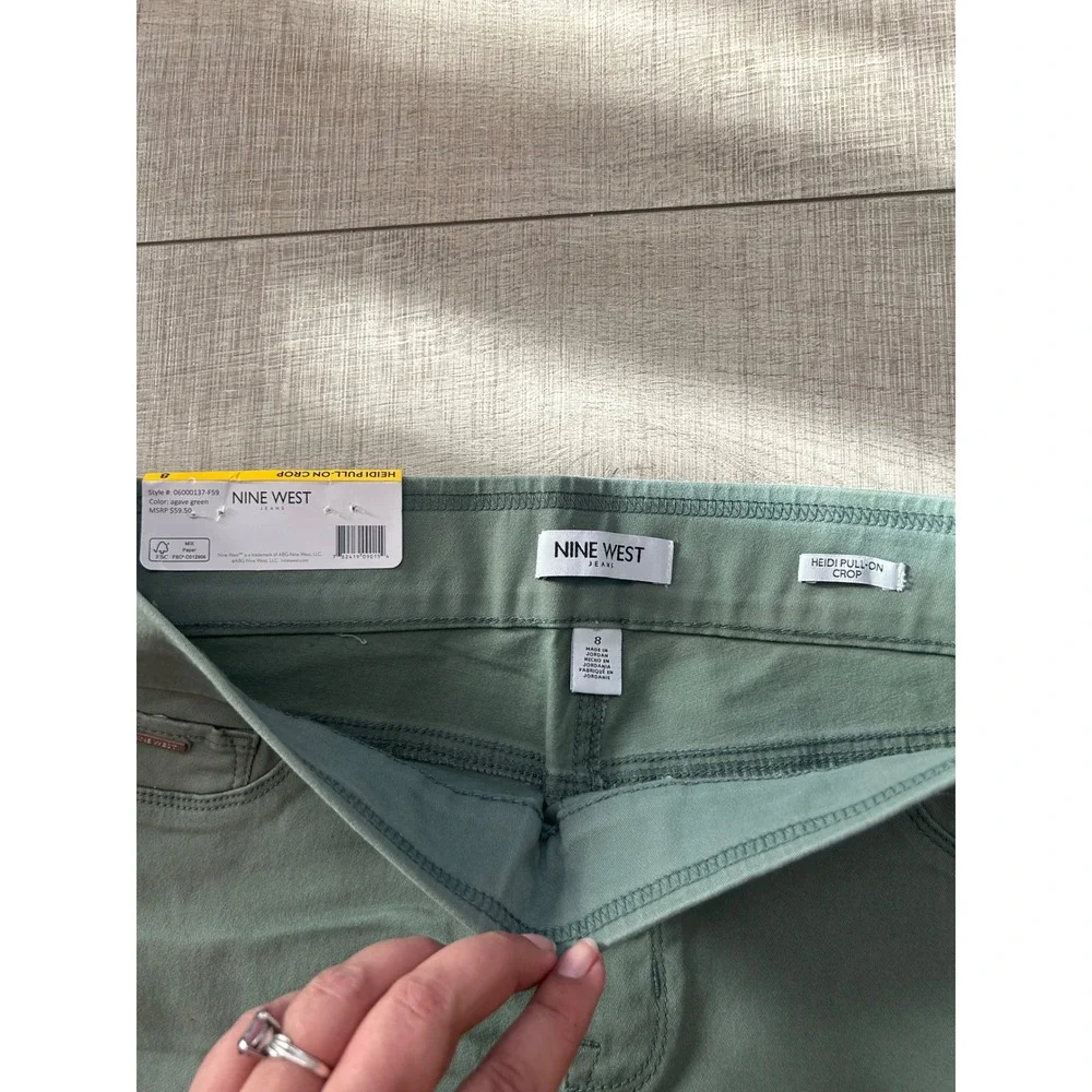 Nine West Heidi Pull On Crop‎ Pants Agave Green Stretch High Rise Size 8 - Picture 6 of 7